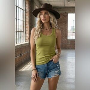 NWT Nikibiki Vintage Kiwi Green Ribbed Seamless Reversible Tank Top